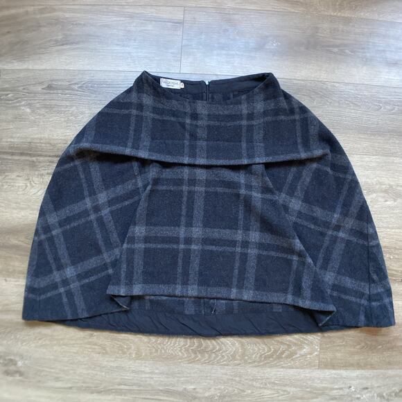 Ivan Grundahl Asymmetrical Balloon Skirt Sz 36 Black Gray Plaid Wool High Waist - Picture 1 of 12